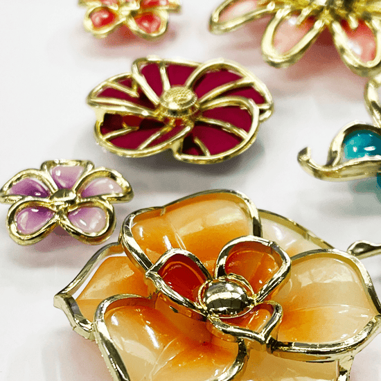 "Flowers" Enamel Look Embellishments Set of 10