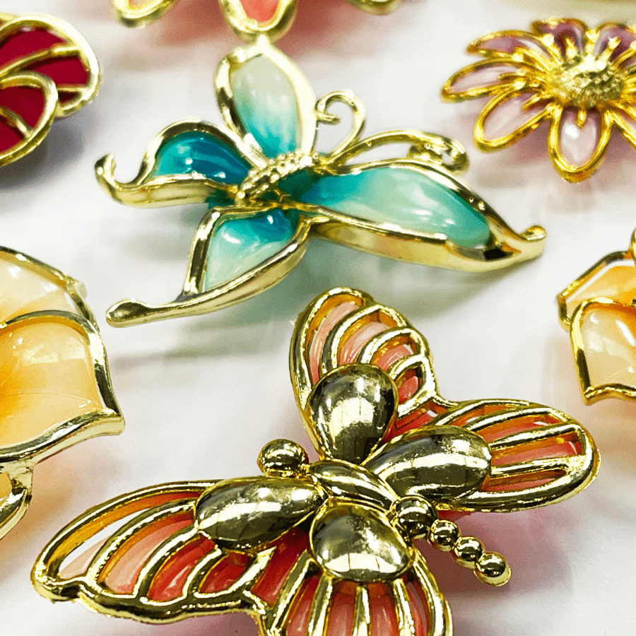 "Flowers" Enamel Look Embellishments Set of 10