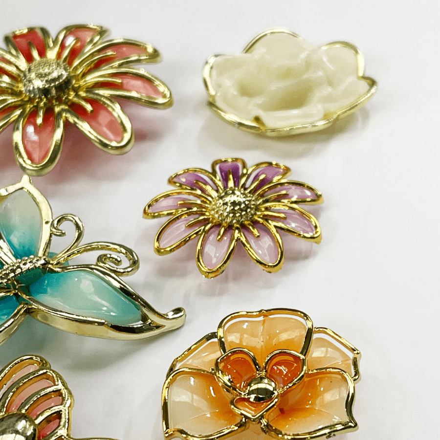 "Flowers" Enamel Look Embellishments Set of 10