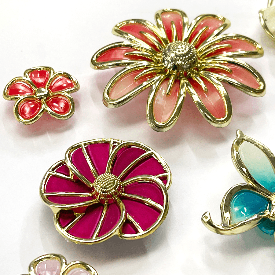 "Flowers" Enamel Look Embellishments Set of 10