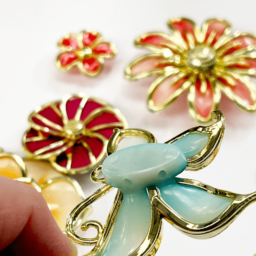 "Flowers" Enamel Look Embellishments Set of 10