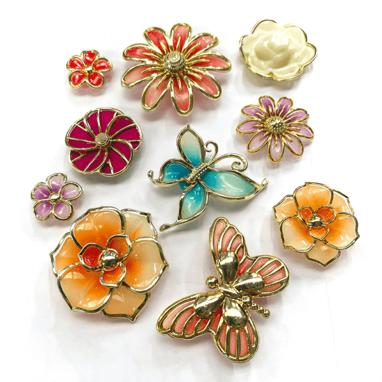 "Flowers" Enamel Look Embellishments Set of 10