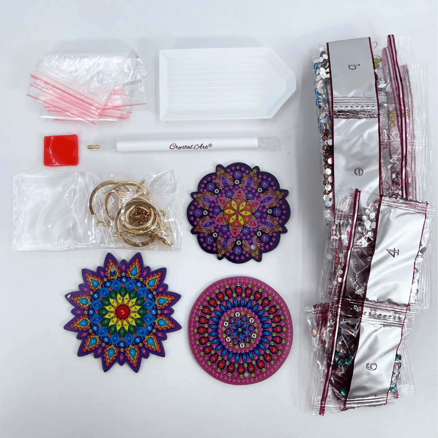 "Mandalas" Crystal Art Keyring Set x3