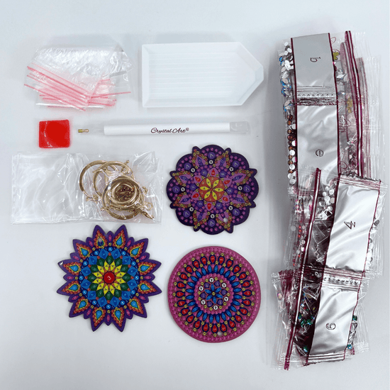 "Mandalas" Crystal Art Keyring Set x3