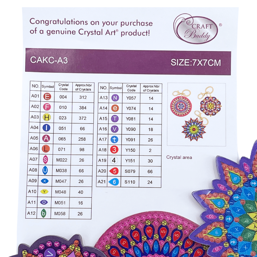 "Mandalas" Crystal Art Keyring Set x3