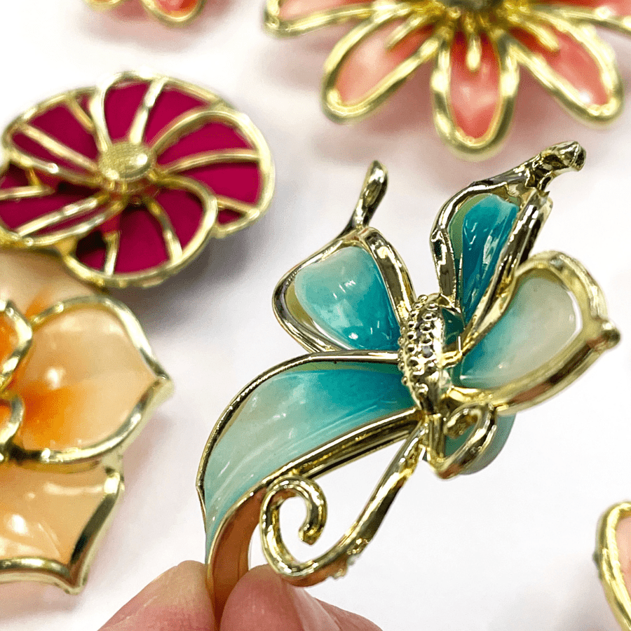 "Flowers" Enamel Look Embellishments Set of 10
