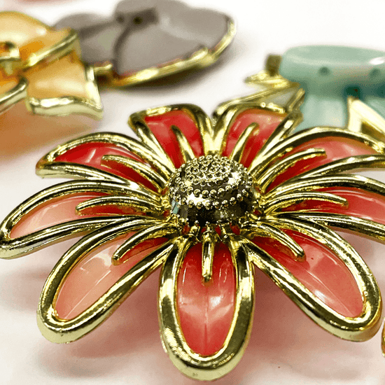 "Flowers" Enamel Look Embellishments Set of 10