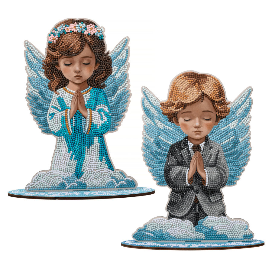 Angel Boy and Girl Crystal Art Wooden Decoration Set2 12