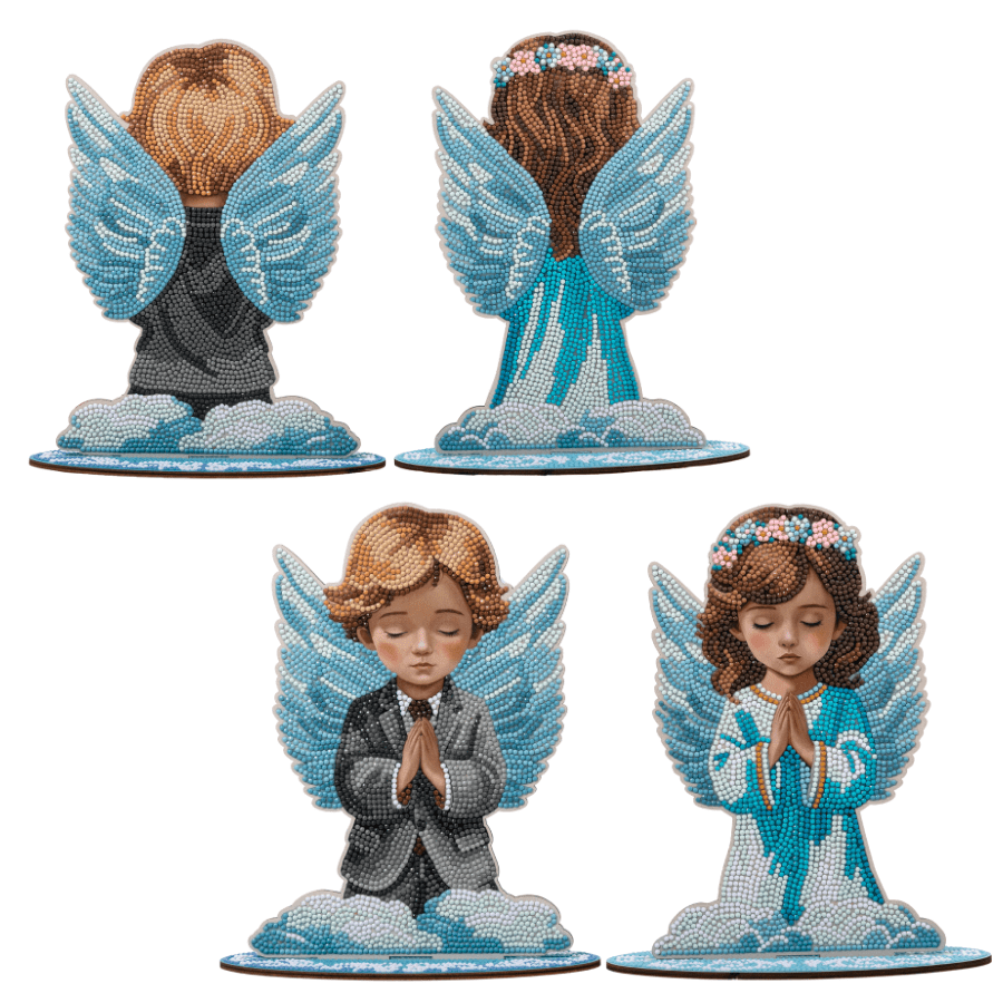 Angel Boy and Girl Crystal Art Wooden Decoration Set2 1