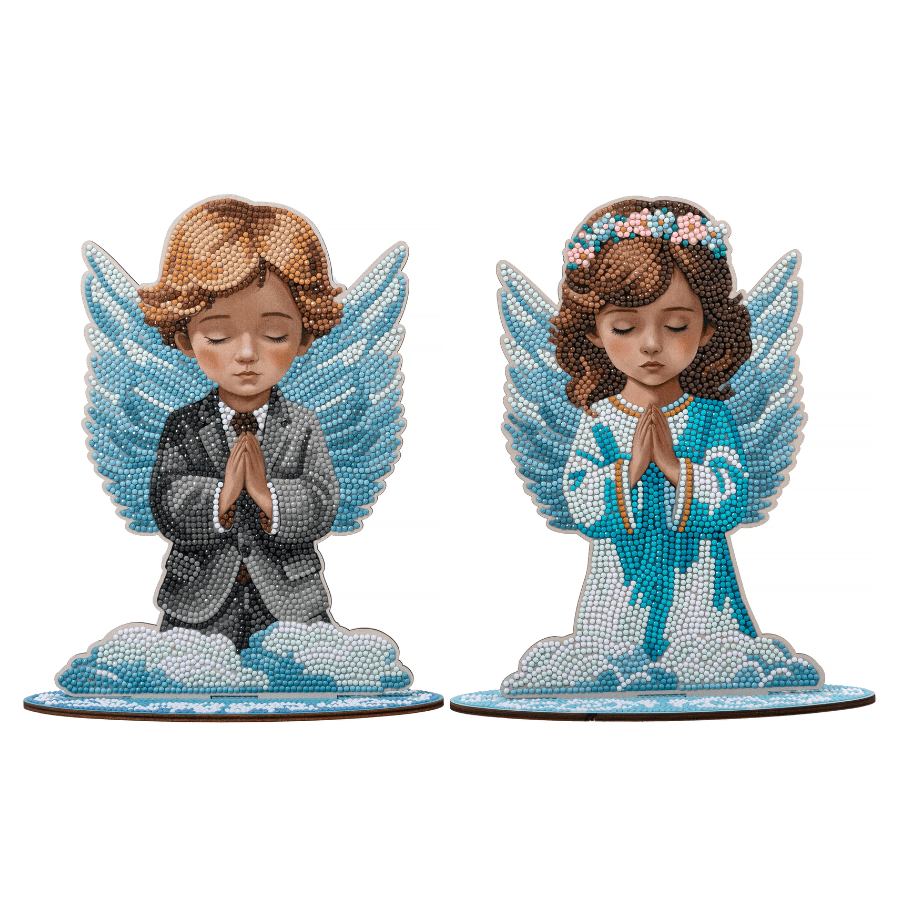Angel Boy and Girl Crystal Art Wooden Decoration Set2 2