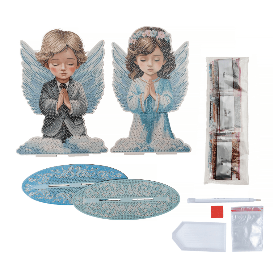 Angel Boy and Girl Crystal Art Wooden Decoration Set2 4