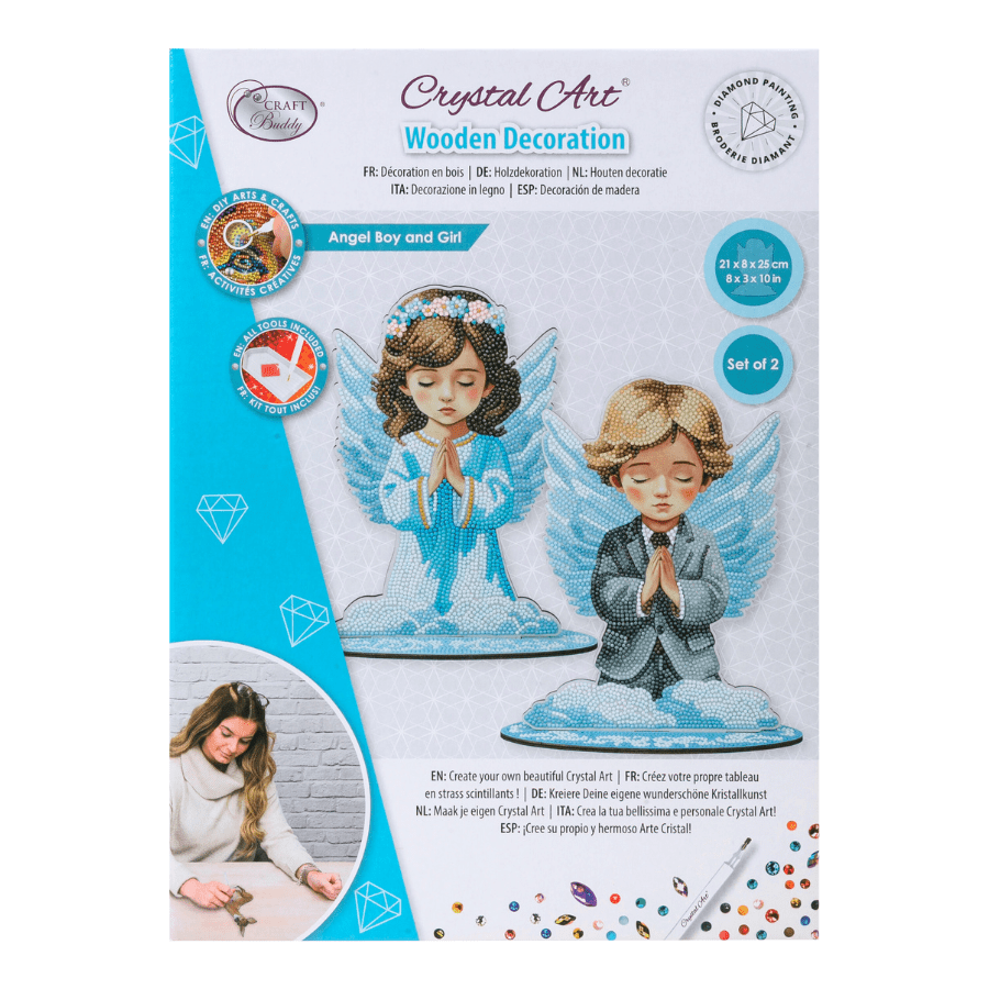 Angel Boy and Girl Crystal Art Wooden Decoration Set2 7