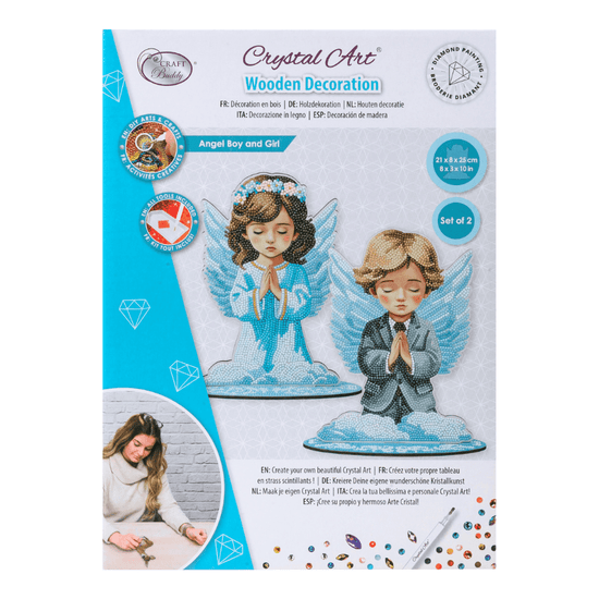 Angel Boy and Girl Crystal Art Wooden Decoration Set2 7