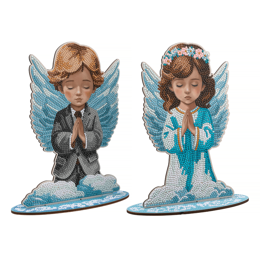 Angel Boy and Girl Crystal Art Wooden Decoration Set2 9