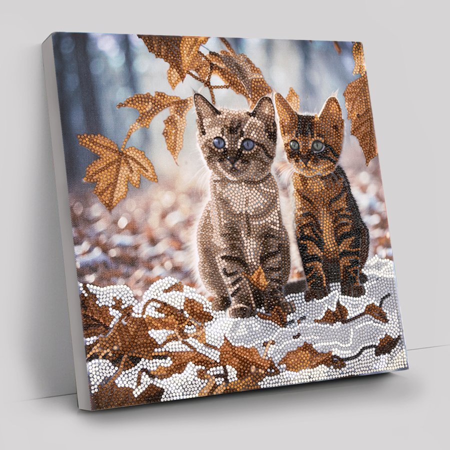 Autumn Kittens Crystal Art Card 18x18cm