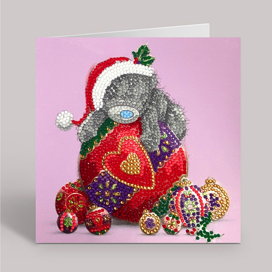 Bauble Bliss Tatty Teddy Crystal Art Card grey