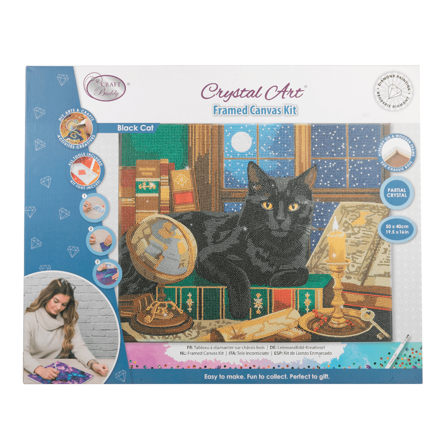 Black Cat Crystal Art Canvas Kit 50x40cm