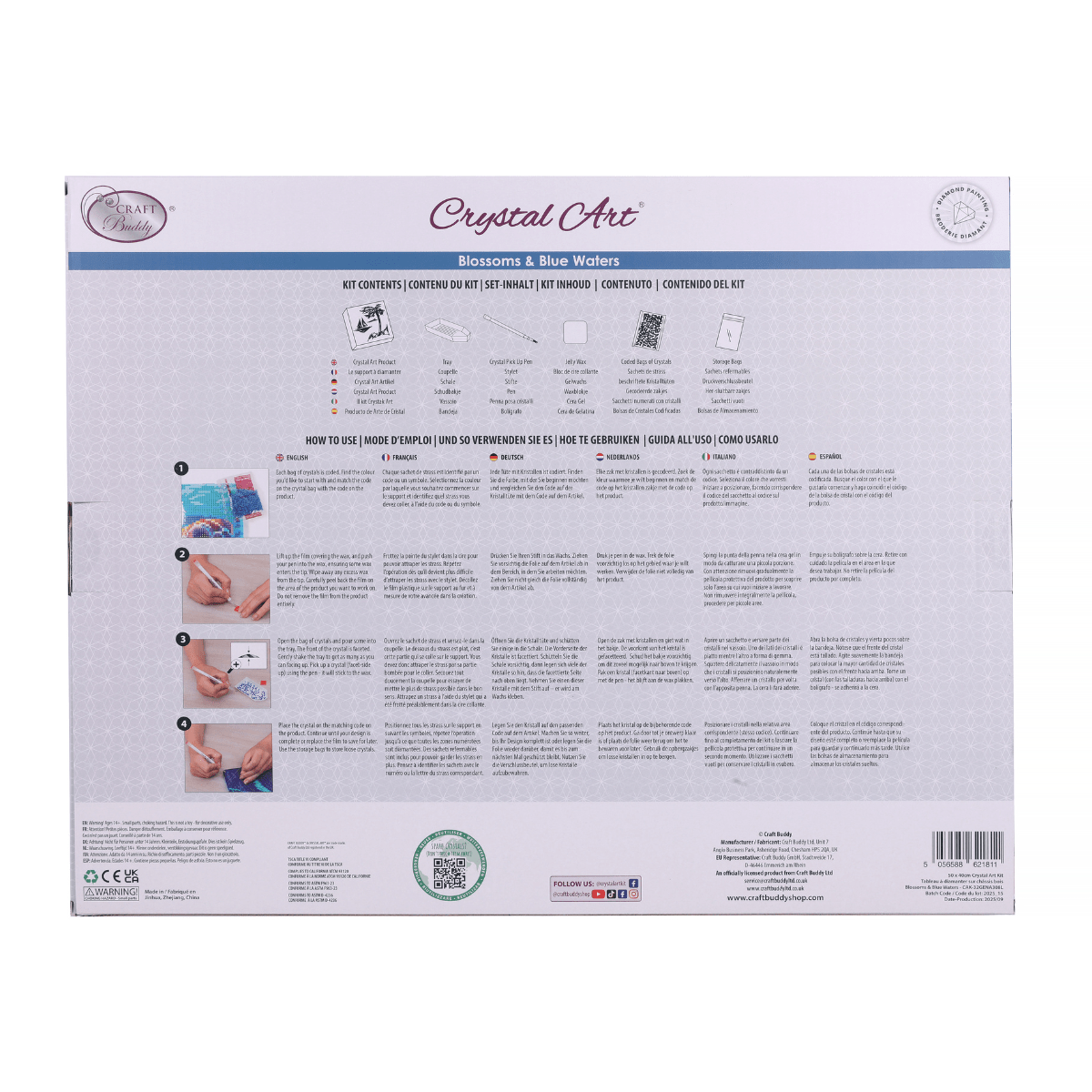 Blossoms & Blue Waters Crystal Art Canvas Kit back packaging