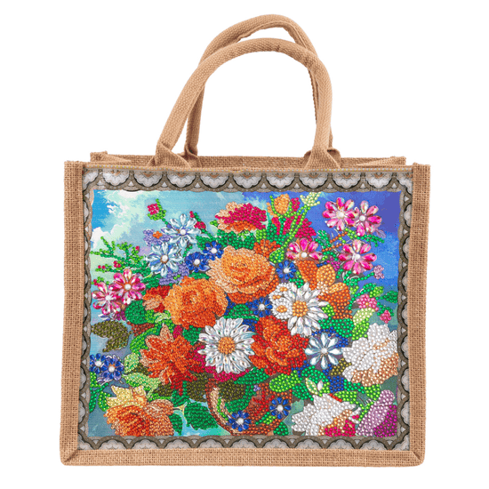 CA-FBC004 Crystal Art Interchangeable Panel Jute Bag flowers