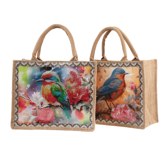 CA-FBC006 Birds Crystal Art Interchangeable Panel Jute Bag 3