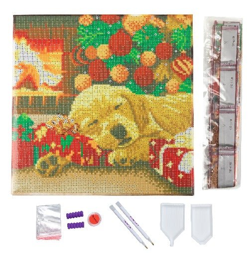 Sleeping labrador pup crystal art canvas kit contents