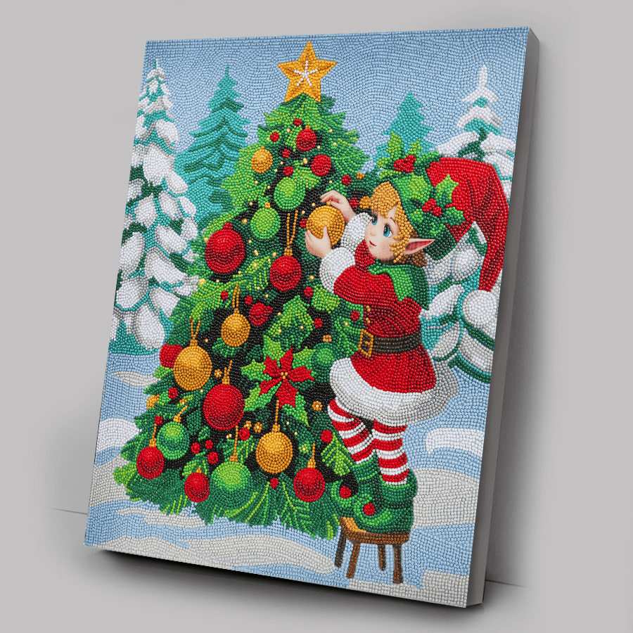 Christmas Elf Crystal Art Framed Canvas Kit complete1
