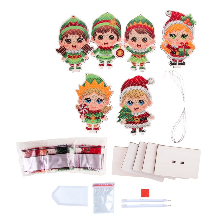 Christmas Elves Crystal Art Decorations Set contents