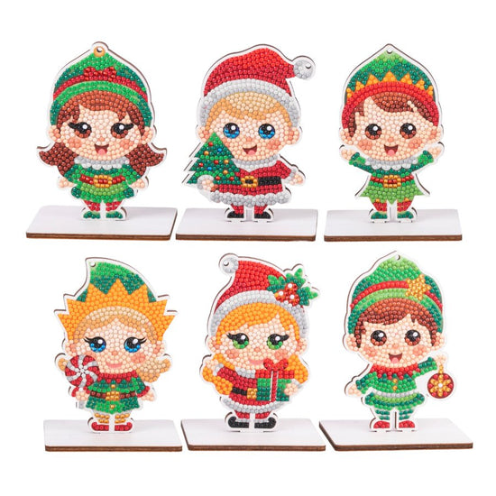 Christmas Elves Crystal Art Decorations Set row