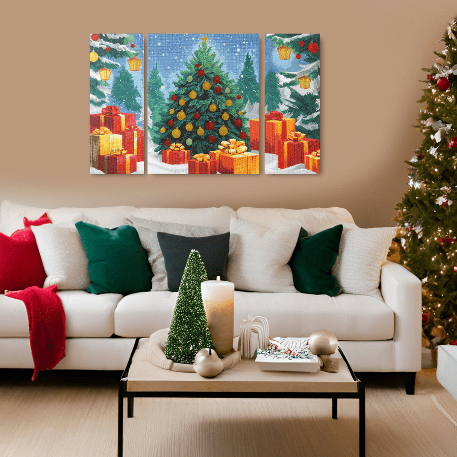 Christmas Gift Crystal Art Canvas Triptych Set of 3