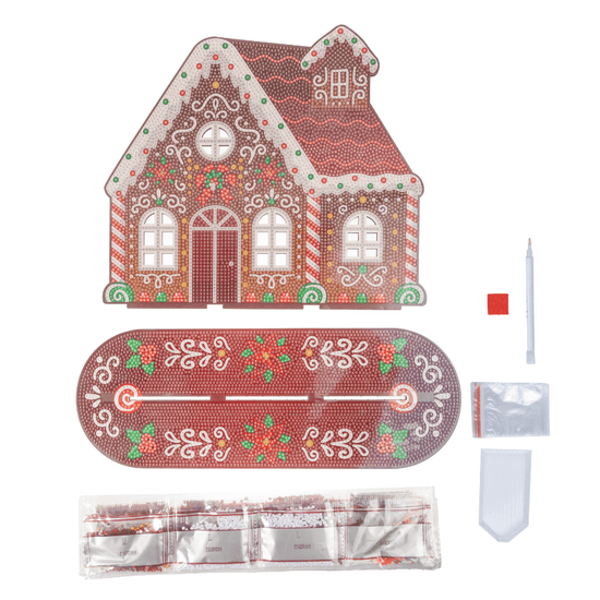 Christmas House Crystal Art Wooden Decoration Kit contents