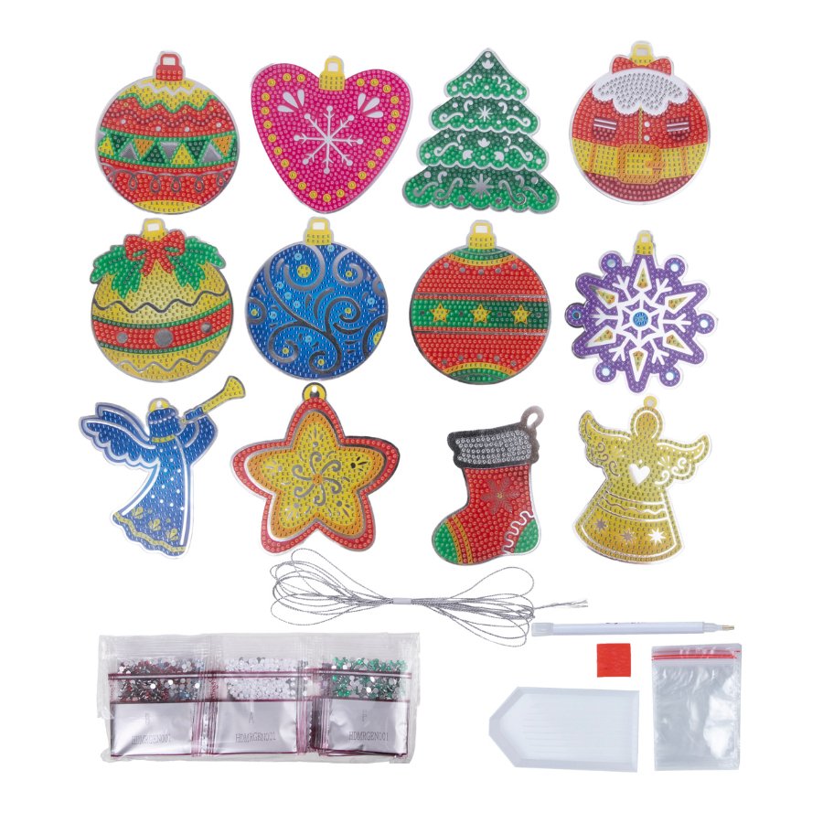 Christmas Shapes Crystal Art Hanging Decorations Set 5