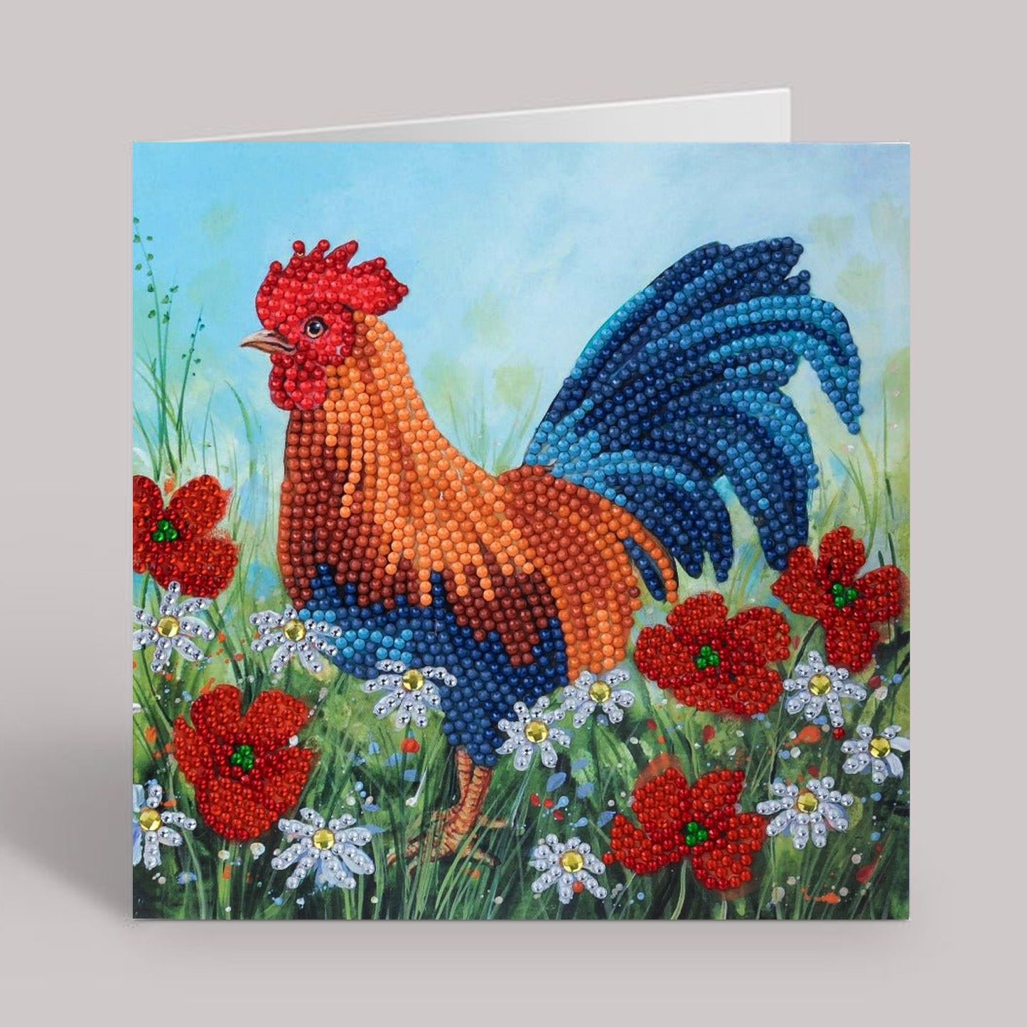 Cockerel in the Field crystal art card 1