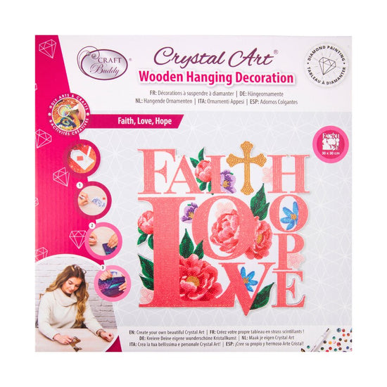 Crystal Art Hanging sign faith hope love pack front