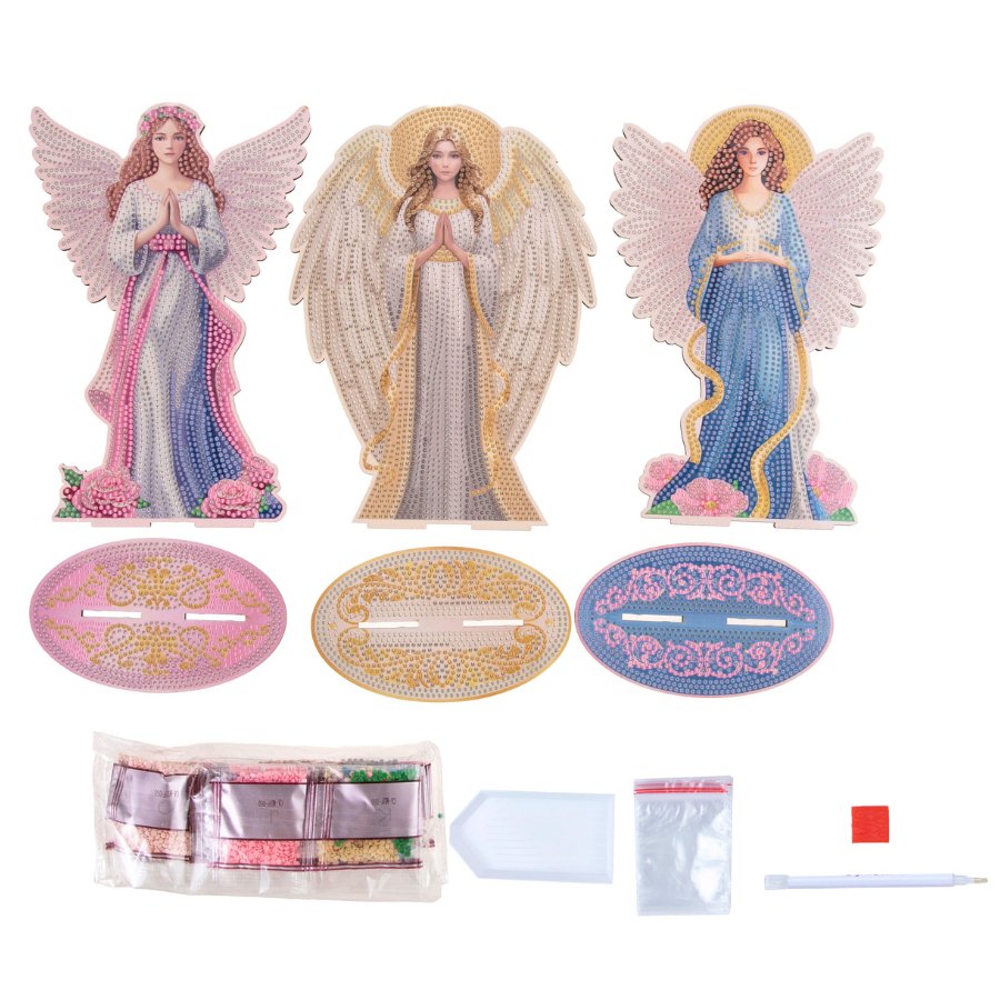 Crystal Art Wooden Decoration Angels Set contents