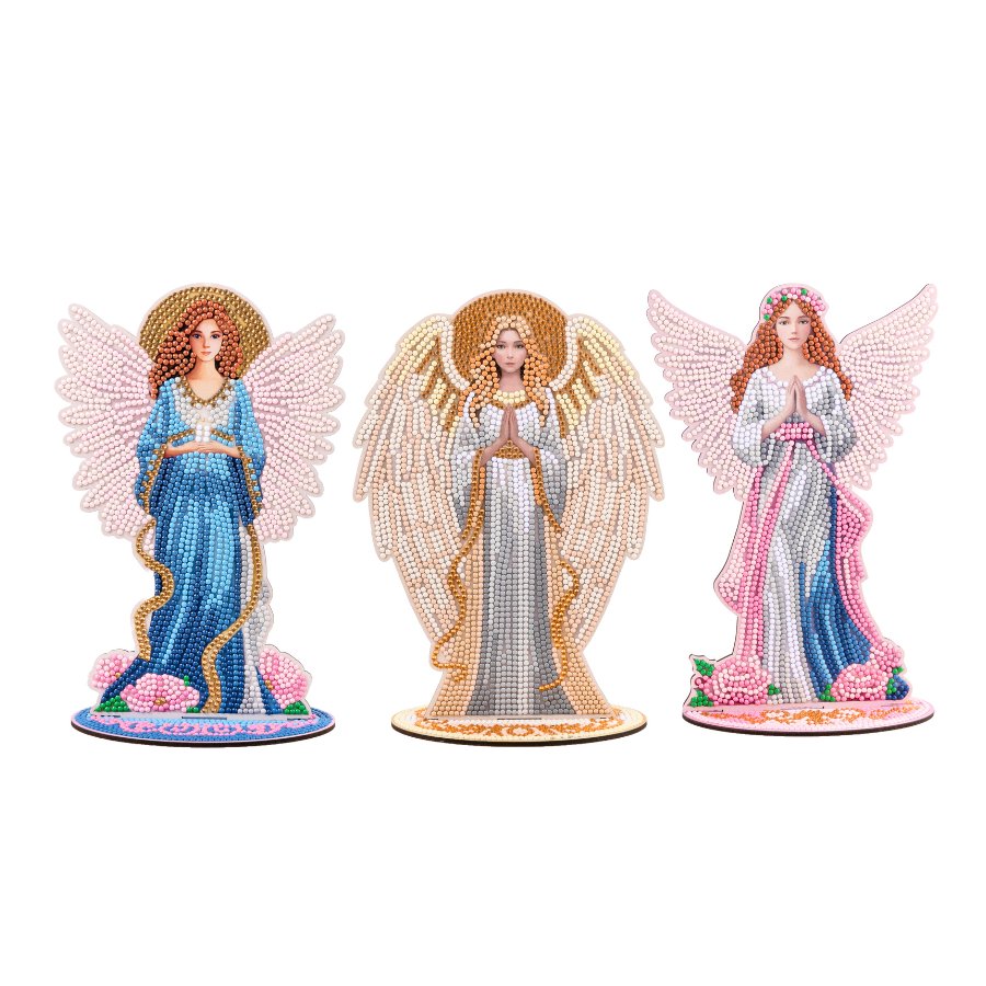 Crystal Art Wooden Decoration Angels Set row