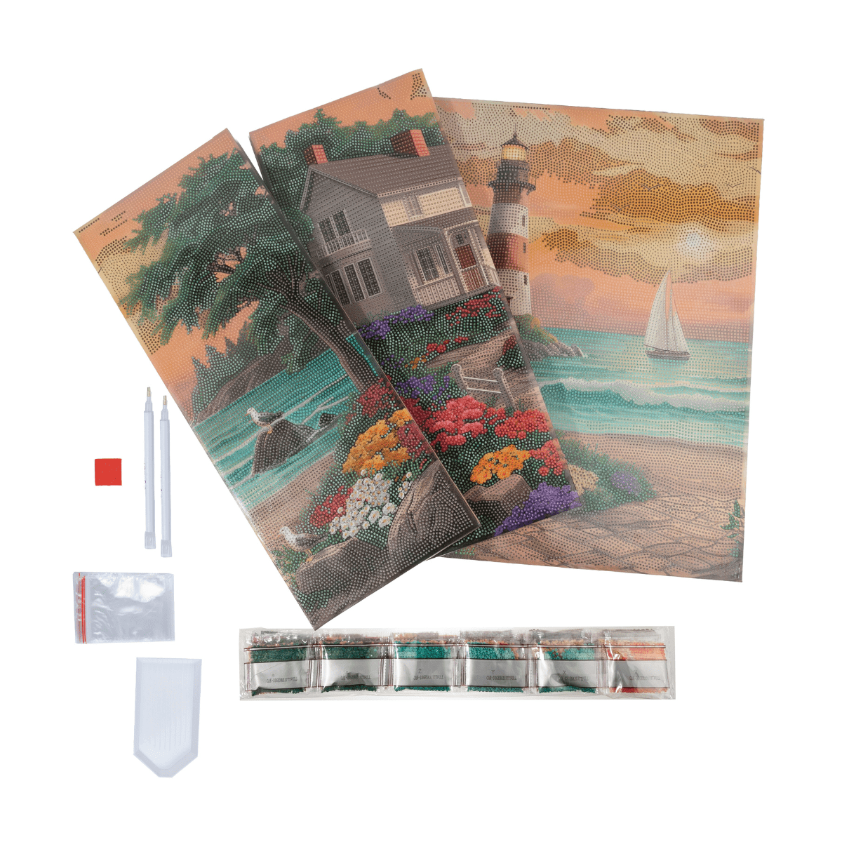 Eventide at the Lighthouse Crystal Art Canvas Triptych contents