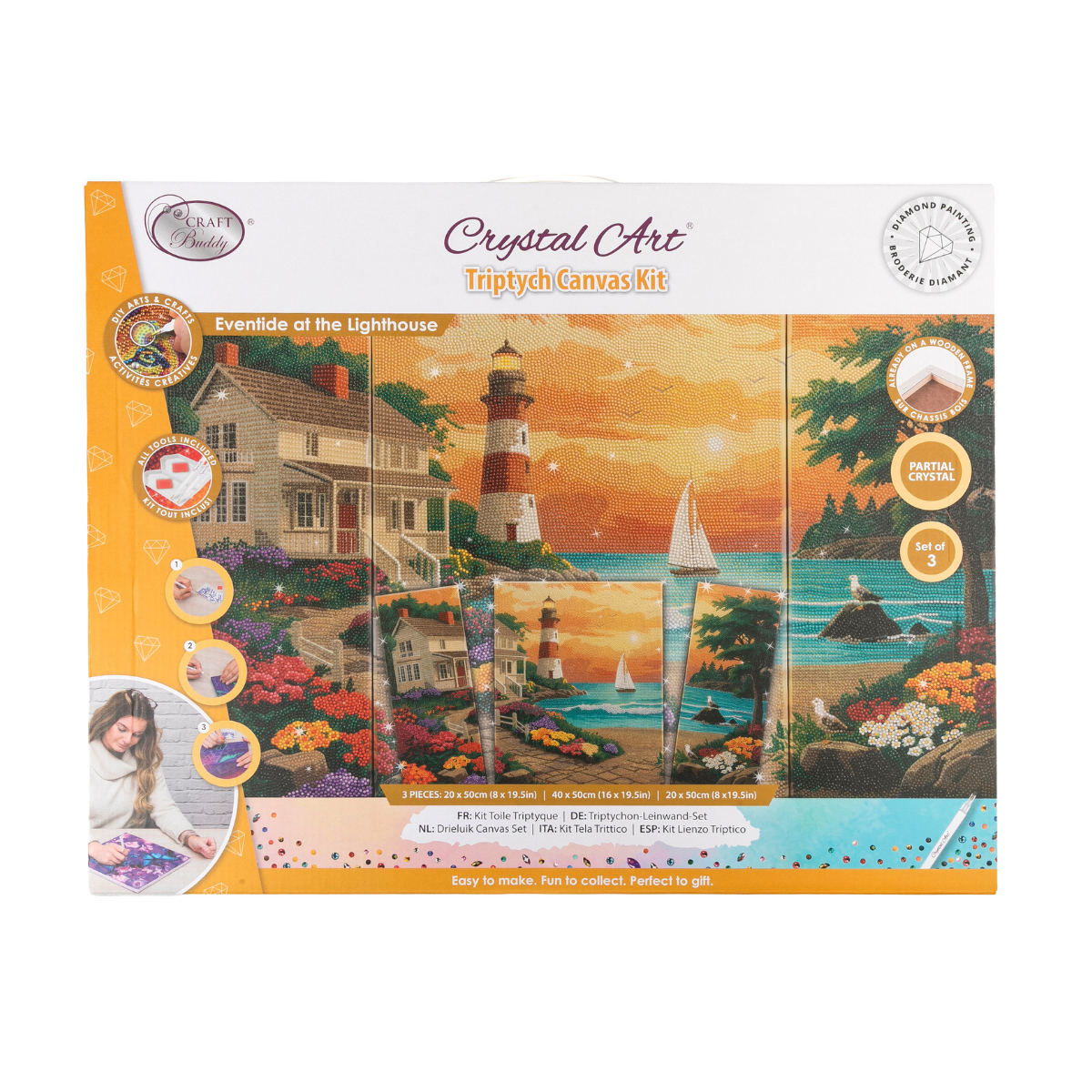 Eventide at the Lighthouse Crystal Art Canvas Triptych front packaging