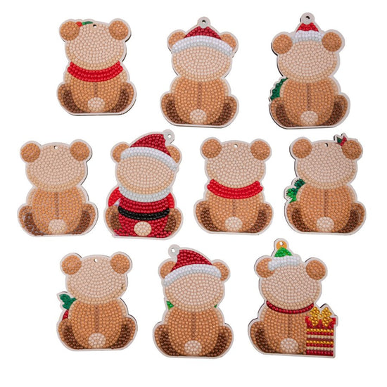 Festive Bears Crystal Art Hanging Decorations Set 4