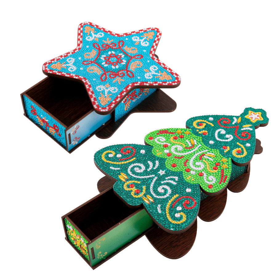 Festive Crystal Art Wooden Boxes Kit Set 4