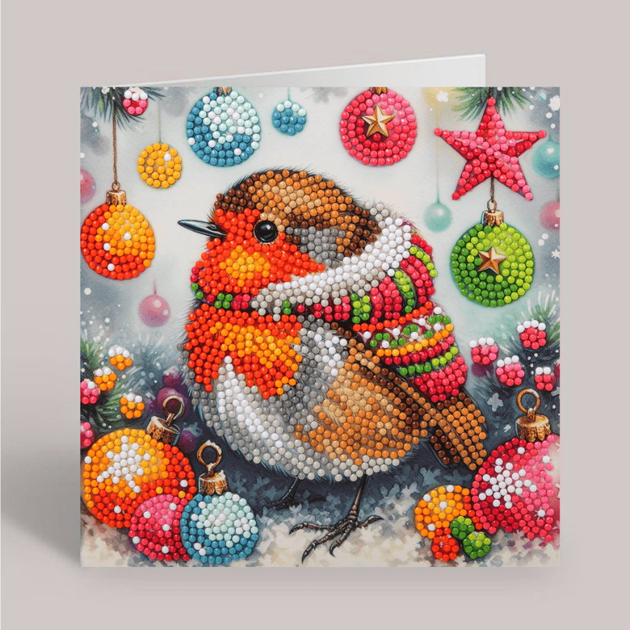 Festive Robin Crystal Art Card 18x18 complete