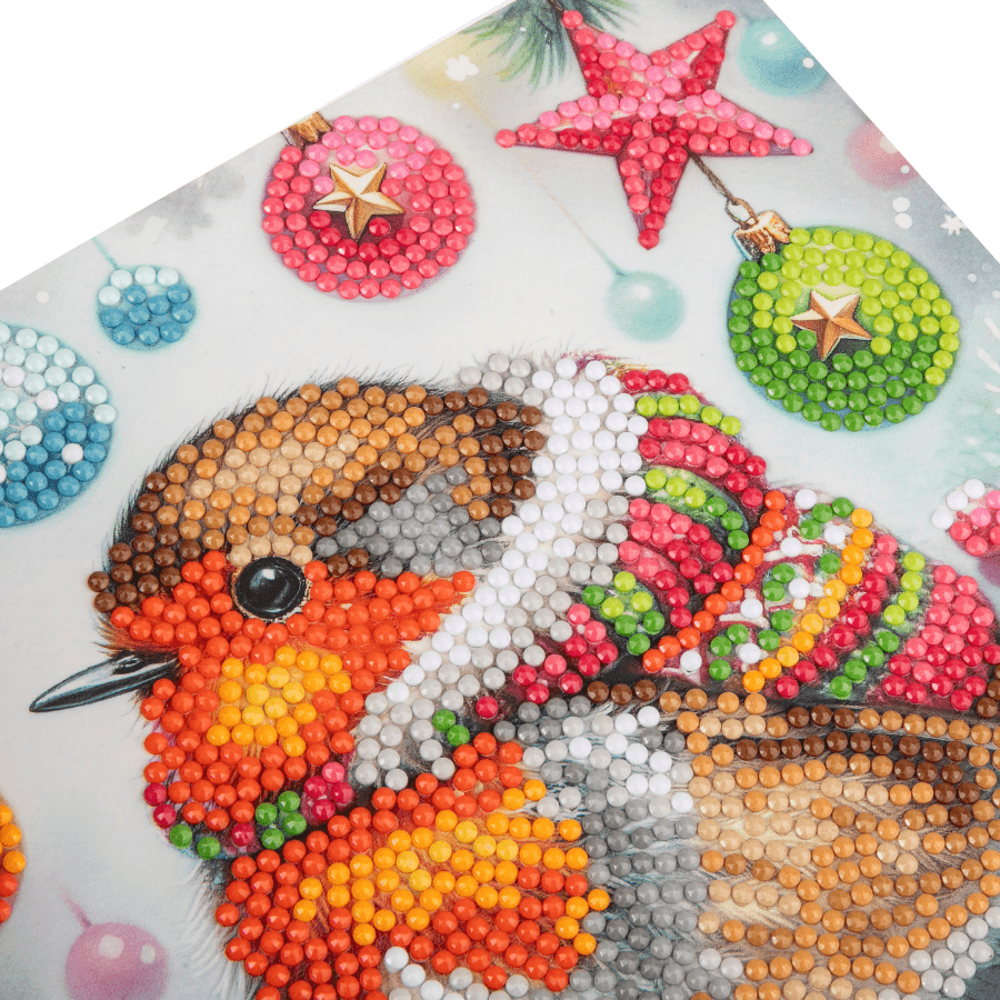 Festive Robin Crystal Art Card 18x18 gems
