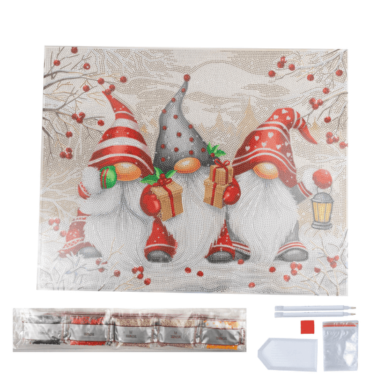 Festive Trio Crystal Art Framed Canvas Kit 50x40cm contents