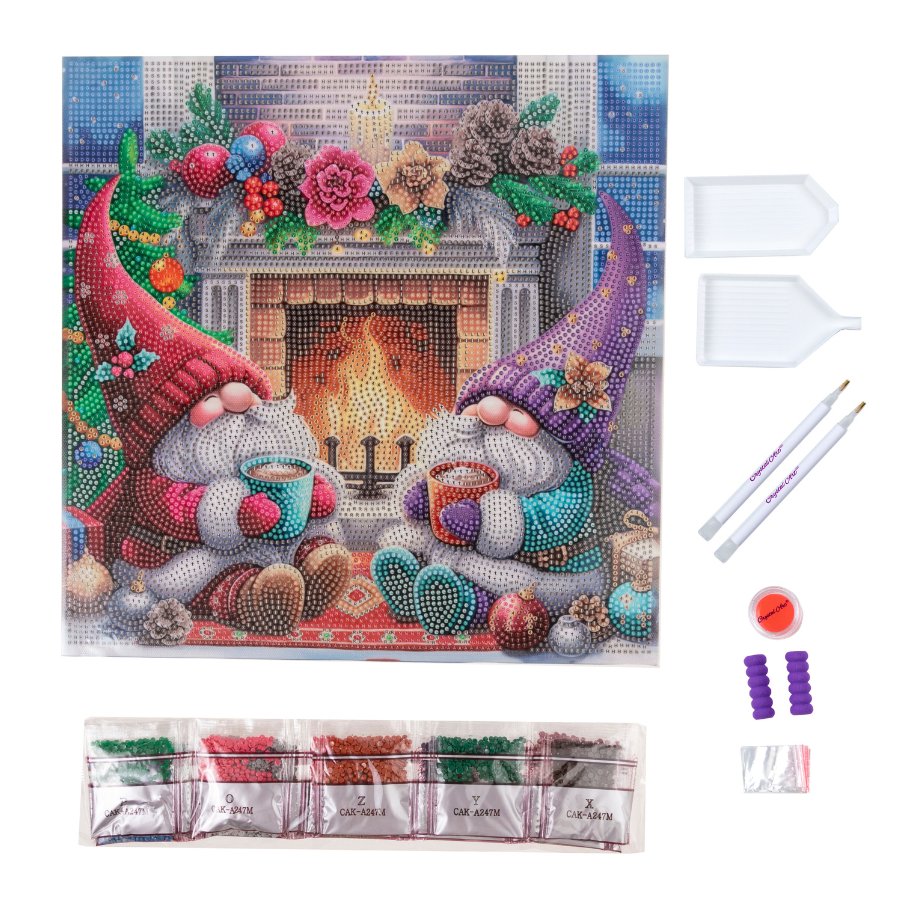 Fireside Cheer Framed Crystal Art Canvas Kit 30x30 6