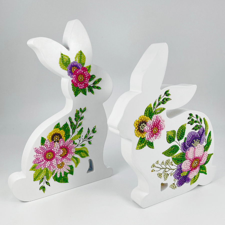 Floral Easter Bunnies Crystal Art Wooden Decoration 13