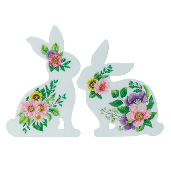 Floral Easter Bunnies Crystal Art Wooden Decoration 3