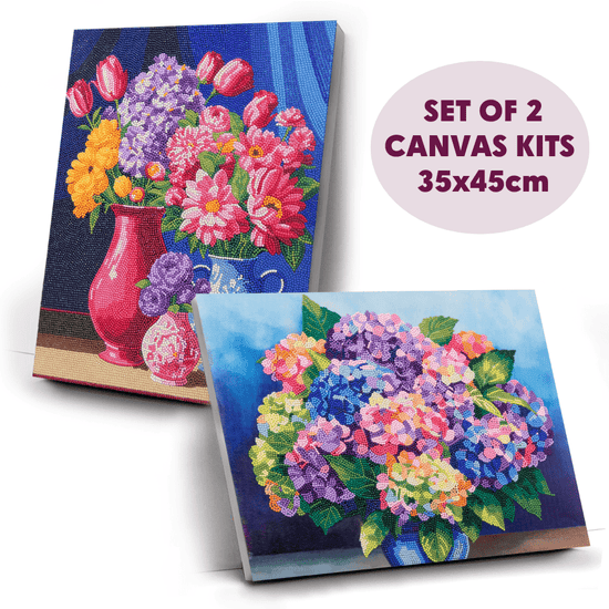 "Floral Set" Crystal Art Canvas Kit 35cmx45cm Set of 2