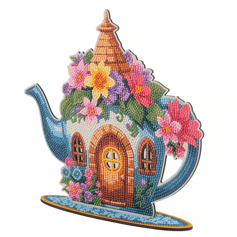 Flower Teapot Crystal Art Wooden Decoration Kit angle
