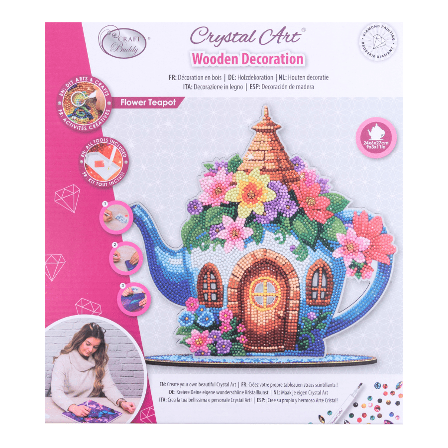 Flower Teapot Crystal Art Wooden Decoration Kit pack