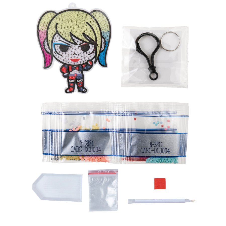 "Harley Quinn" Crystal Art Backpack Charm Kit DC Content