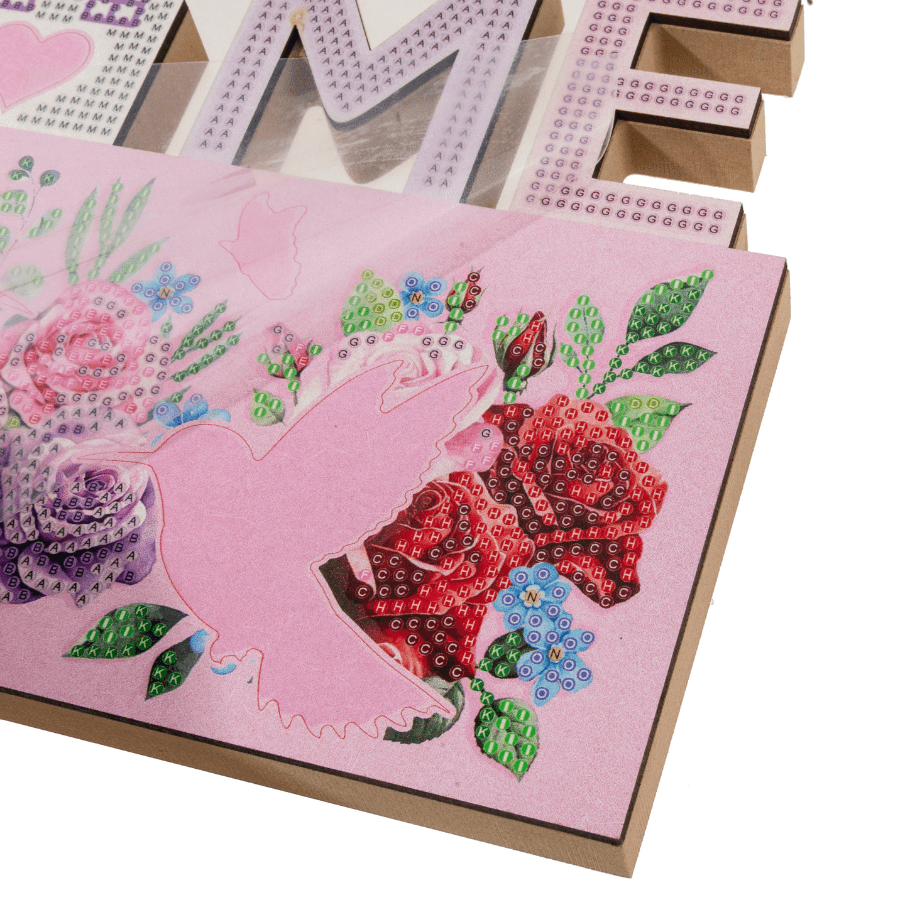 Home Sign Crystal Art Wooden Decoration Kit closeup
